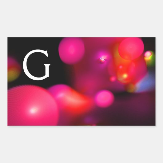 ピンク明るい赤紫色紫色ブラックフラクタルバブル単像 長方形シール (正面)