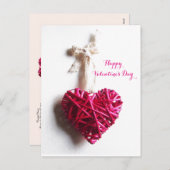 ピンク明るい赤紫色編組ハート，バレンタインデー シーズンポストカード (正面/裏面)