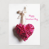 ピンク明るい赤紫色編組ハート，バレンタインデー シーズンポストカード (正面)