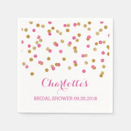 ピンク明るい赤紫色金ゴールド紙吹雪ブライダルシャワー スタンダードカクテルナプキン