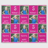 ピンク明るい赤紫色2フォトカスタムハッピーバースデーガール ラッピングペーパー (フラット)