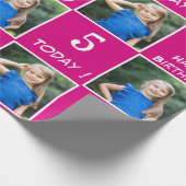 ピンク明るい赤紫色2フォトカスタムハッピーバースデーガール ラッピングペーパー (角)