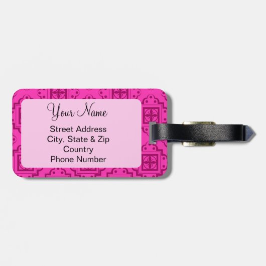ピンク明るい赤紫色&マゼンタアラベスクモロッコグラフィック ラゲッジタグ (裏面横)