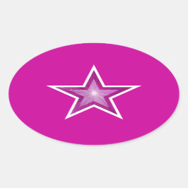ピンク星オーバルステッカーピンク 楕円形シール