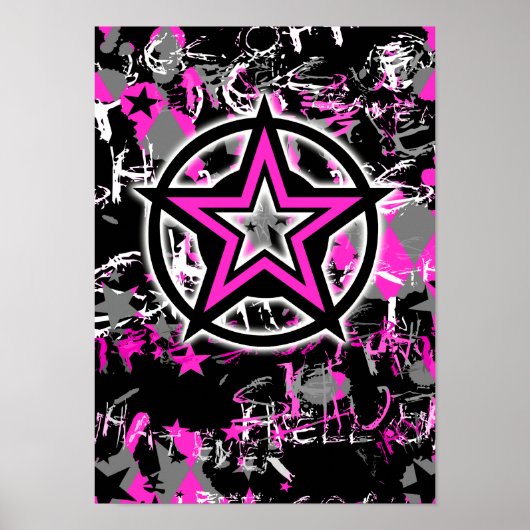 ピンク星グラフィック ポスター (正面)