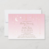 ピンク星ムーンガールベビーシャワー招待状 招待状 (正面)