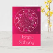 ピンク星占いホイール誕生日 カード (黄色い花)