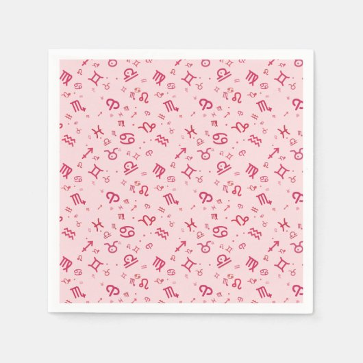 ピンク星占い〔占星術の〕十二宮図記号 スタンダードカクテルナプキン (正面)