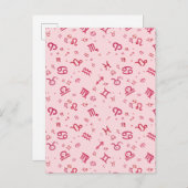 ピンク星占い〔占星術の〕十二宮図記号 案内ポストカード (正面/裏面)