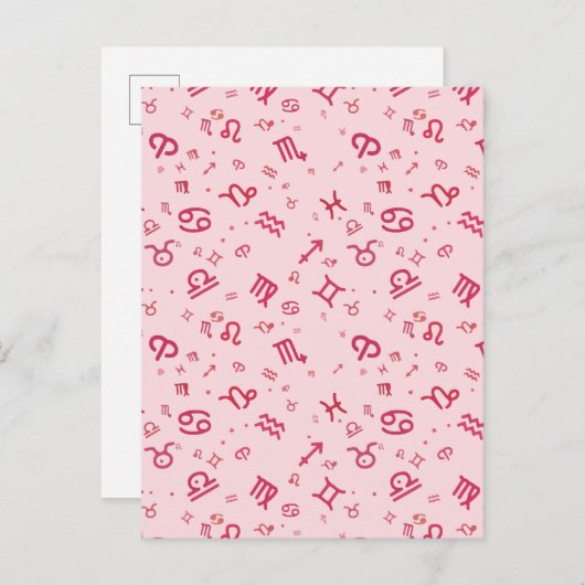 ピンク星占い〔占星術の〕十二宮図記号 案内ポストカード (正面/裏面)