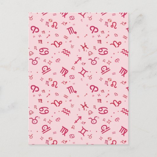 ピンク星占い〔占星術の〕十二宮図記号 案内ポストカード (正面)