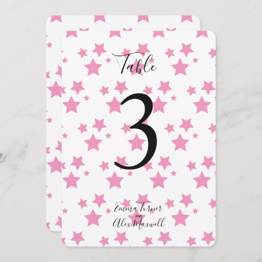 ピンク星背景 |テーブル番号カード 招待状 (正面/裏面)