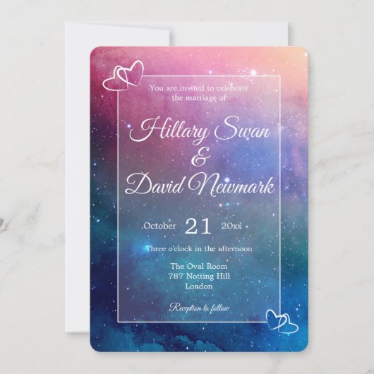 ピンク星雲の後で幸せ結婚に 招待状 (正面)