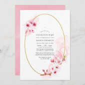ピンク春さくらんぼブロッサムお祝いの生活 招待状 (正面/裏面)