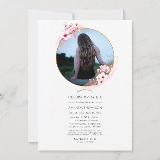 ピンク春さくらんぼブロッサムお祝いの生活 招待状 (正面)