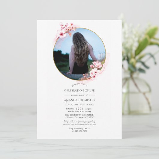 ピンク春さくらんぼブロッサムお祝いの生活 招待状 (スタンド正面)