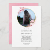 ピンク春さくらんぼブロッサムお祝いの生活 招待状 (正面/裏面)