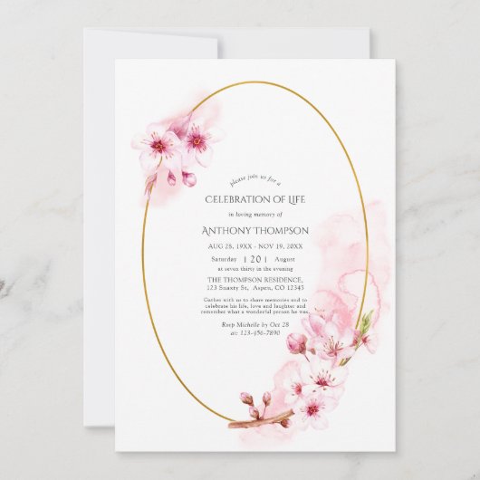 ピンク春さくらんぼブロッサムお祝いの生活 招待状 (正面)