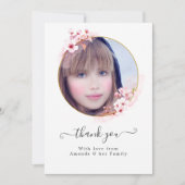 ピンク春さくらんぼブロッサム写真 サンキューカード (正面)