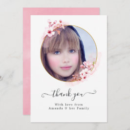 ピンク春さくらんぼブロッサム写真 サンキューカード