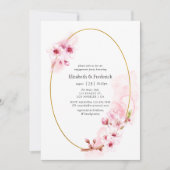 ピンク春さくらんぼブロッサム婚約パーティ 招待状 (正面)