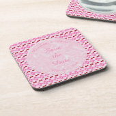 ピンク春の結婚式さくらんぼ花とさくらんぼ コースター (左側)