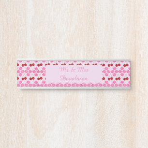 ピンク春の結婚式さくらんぼ花とさくらんぼ サインプレート