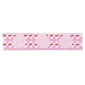 ピンク春の結婚式さくらんぼ花とさくらんぼ ショートテーブルランナー (横)