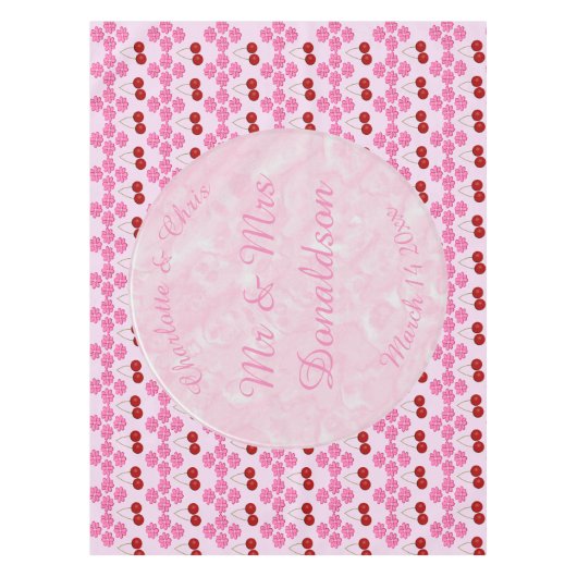 ピンク春の結婚式さくらんぼ花とさくらんぼ テーブルクロス (正面)