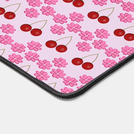ピンク春の結婚式さくらんぼ花とさくらんぼ デスクマット (コーナー)