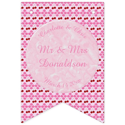 ピンク春の結婚式さくらんぼ花とさくらんぼ バンティングフラッグ (第1の旗)