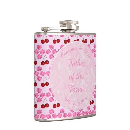 ピンク春の結婚式さくらんぼ花とさくらんぼ フラスク (右)