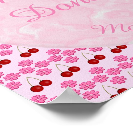 ピンク春の結婚式さくらんぼ花とさくらんぼ ポスター (角)