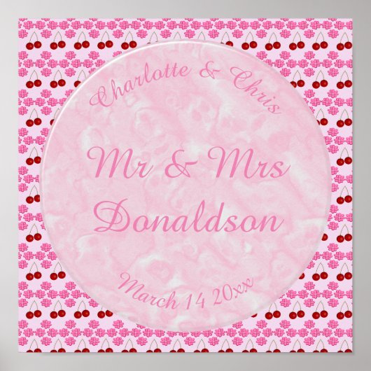 ピンク春の結婚式さくらんぼ花とさくらんぼ ポスター (正面)