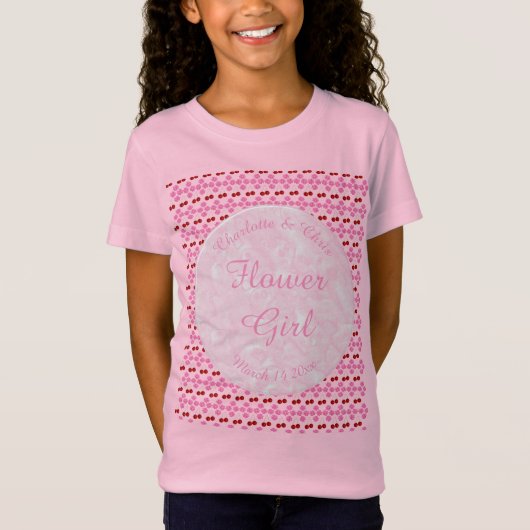 ピンク春の結婚式さくらんぼ花とさくらんぼ Tシャツ (正面)