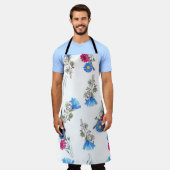 ピンク春の花水彩植物学 エプロン (着用した状態)