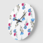 ピンク春の花水彩植物学 ラージ壁時計 (傾斜)
