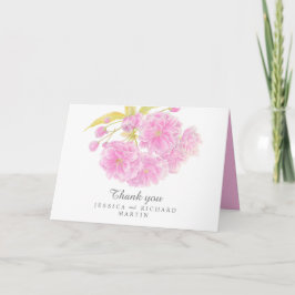ピンク春の花結婚アートサンキューカード カード