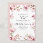 ピンク春ガーデンフローラ75thバースデーパーティー 招待状 (正面/裏面)
