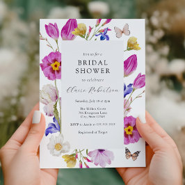 ピンク春チューリップフラワーズブライダルシャワー 招待状