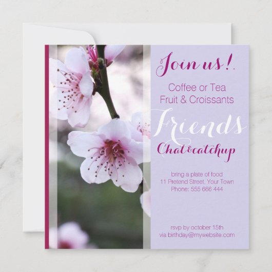 ピンク春ティーパーティの招待状 招待状 (裏面)