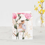 ピンク春バラフローラ結婚写真ありがとう カード (黄色い花)
