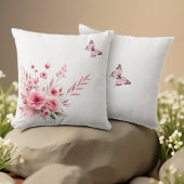 ピンク春バラ花花花花花蝶と クッション