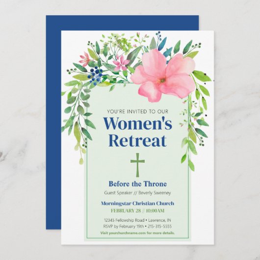 ピンク春フローラウィメンズリトリート招待状 招待状 (正面/裏面)