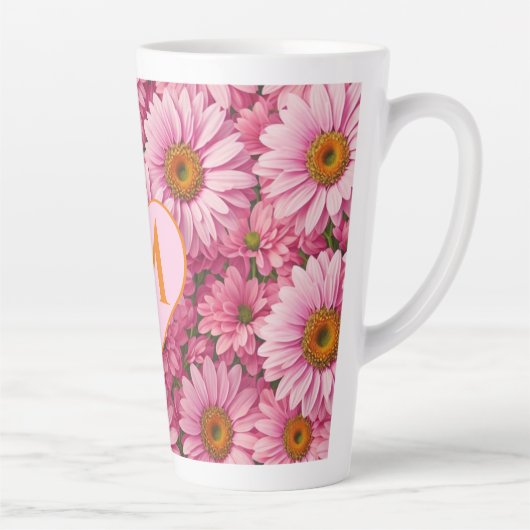 ピンク春フローラピンクデイジーピンクの花 カフェラテマグ (右)