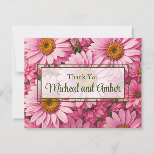 ピンク春フローラピンクデイジーレトロピンク花 サンキューカード (正面)