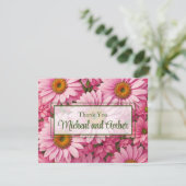 ピンク春フローラピンクデイジーレトロピンク花 サンキューカード (スタンド正面)