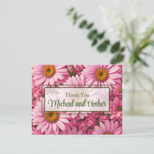 ピンク春フローラピンクデイジーレトロピンク花 サンキューカード (スタンド正面)