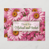 ピンク春フローラピンクデイジーレトロピンク花 サンキューカード (正面/裏面)