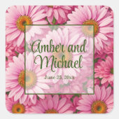 ピンク春フローラピンクデイジーレトロピンク花 スクエアシール (正面)